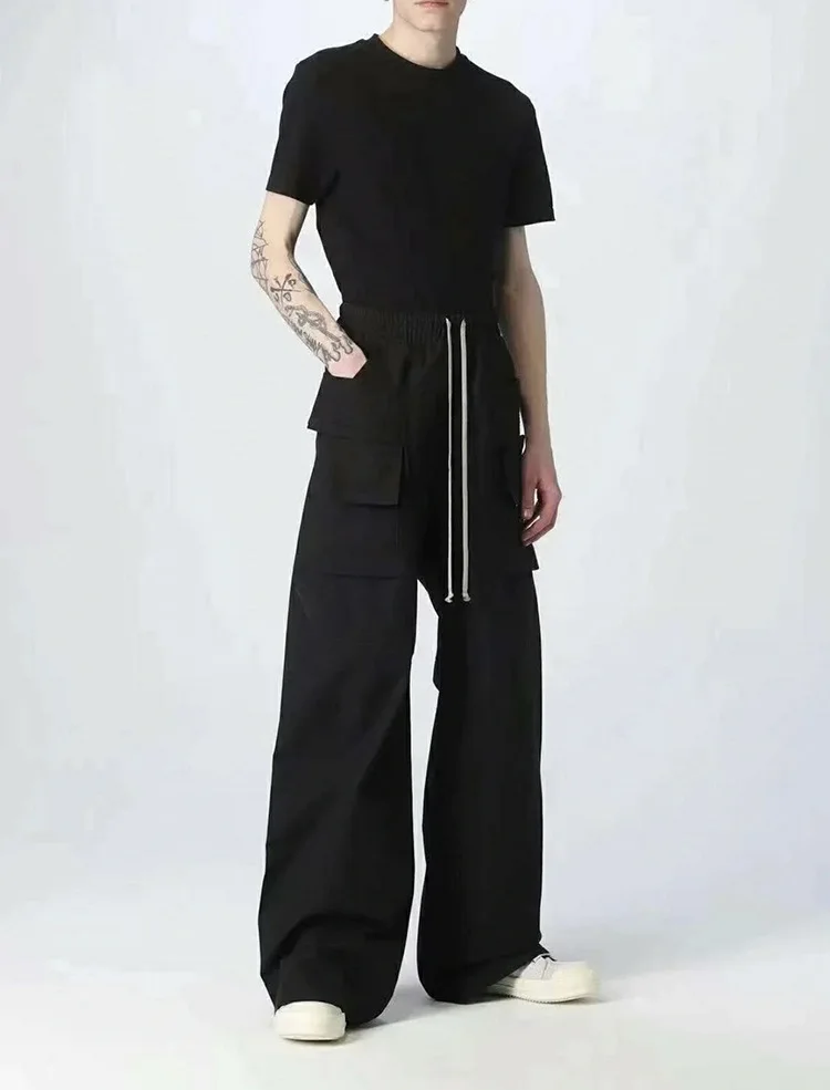 Fashion Dark Owens Pants Fashion Ro Double Ring Loose Causal Men Pants High Quality Wide Leg Flared Pants Man Cargo Trousers