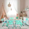 Rectangle Kids Table with 6 Chairs Set, Height Adjustable Toddler Multi Activity Table Set, Arts&Crafts Desk for Girls, 2-10 old 5