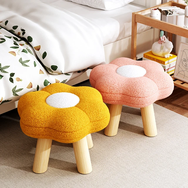 Small Foot Stool with Wood Leg for Living Room, Reposapiés Bedroom Kitchen  Ottoman Foot Rest Under Desk Cute Flower Footstools발판 - AliExpress