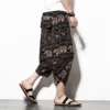 Harajuku Summer Loose Calf Length Casual Pants Men Wide Leg Cotton Linen Printing Baggy Pants Oversize Men's Trousers 3