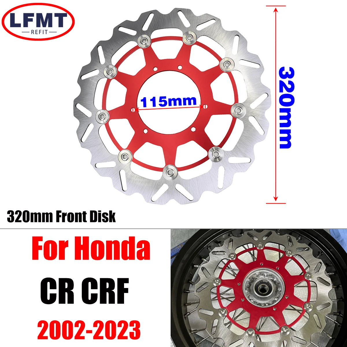 

Передний плавающий тормозной диск Motocross 320 мм для Honda CRF250R CRF450R CRF250X CRF450X CRF250RX CRF450RX CR125 CR250 2002-2023