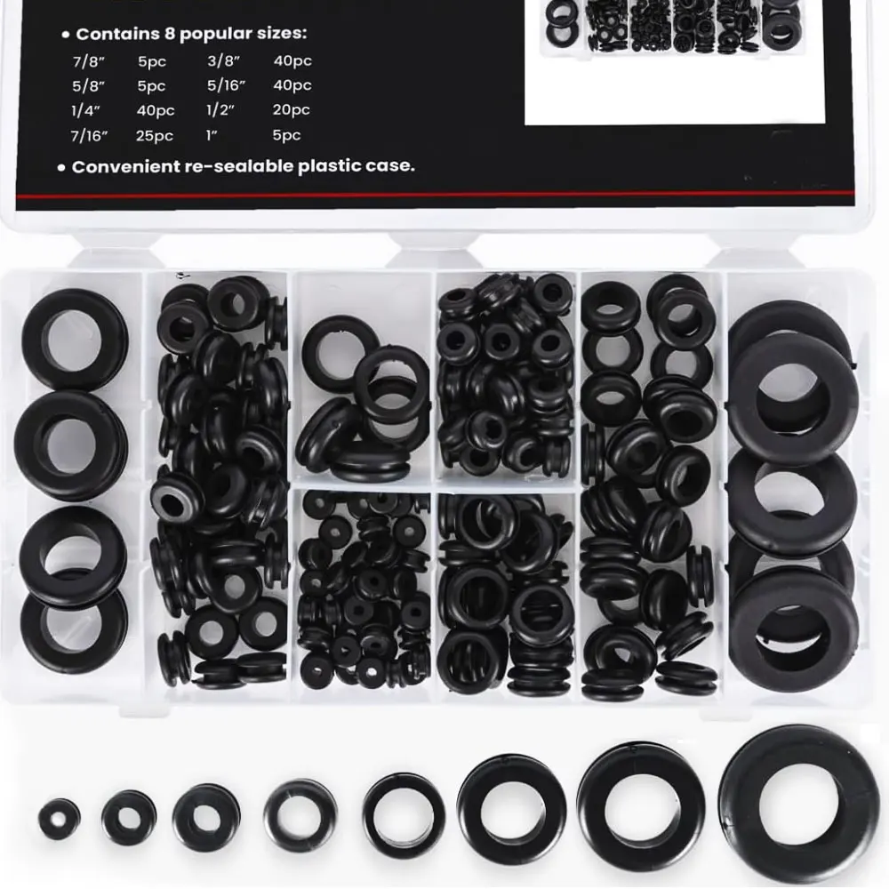 

180pcs Rubber Grommet Kit Cars Gaskets Sets Wire Grommets for Wiring Automotive 8 Sizes 1/4" 5/16" 3/8" 7/16" 1/2" 5/8" 7/8" 1"