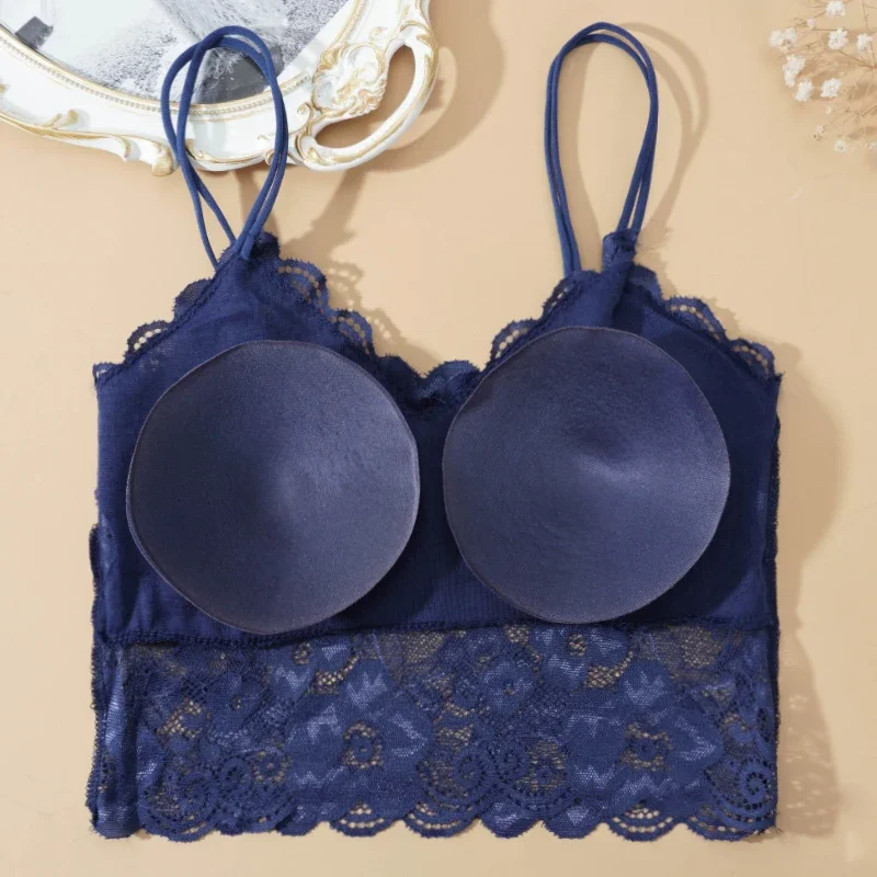 2Pcs Sexy Bra Women's Lace Bralette Floral Lingerie Underwear Wireless Padded Brassiere Seamless Ultra Strap Wire Free Bras Vest 4