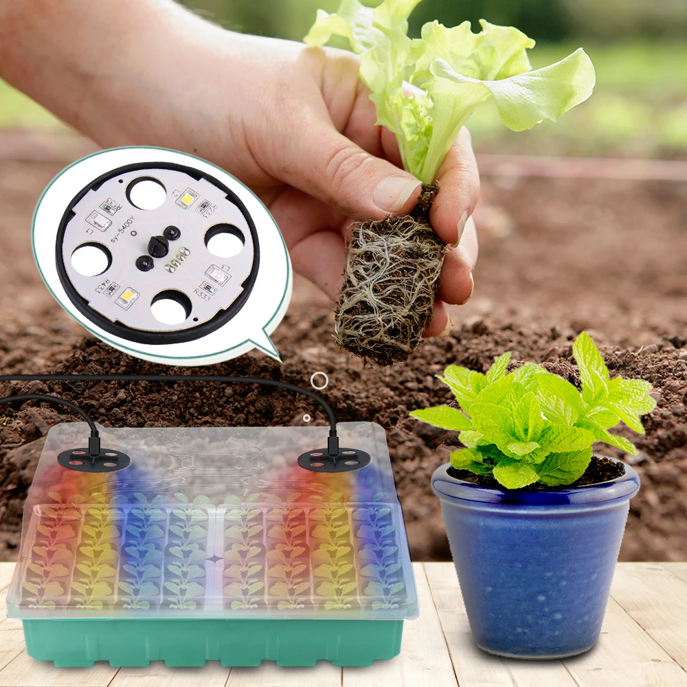12/48 Cells Seedling Starter Tray Full Spectrum LED Grow Light Humidity Dome for Indoor Garden Greenhouse Seed Germination Box