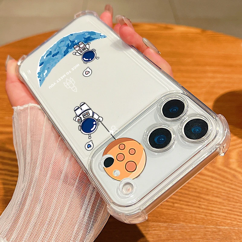 Astronaut Design Shockproof Clear TPU Phone Case with Card Slot Pocket