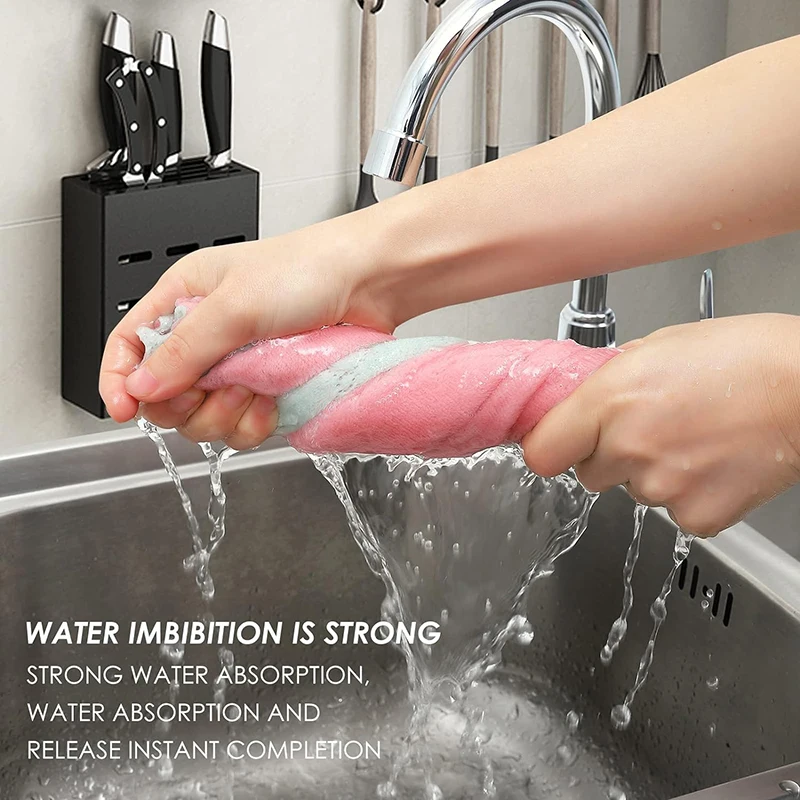 5/10pcs Double-layer Microfiber Towel Super Absorbent Coral Fleece Cleaning Cloths Kitchen Non-stick Oil Dishcloths Scouring Rag