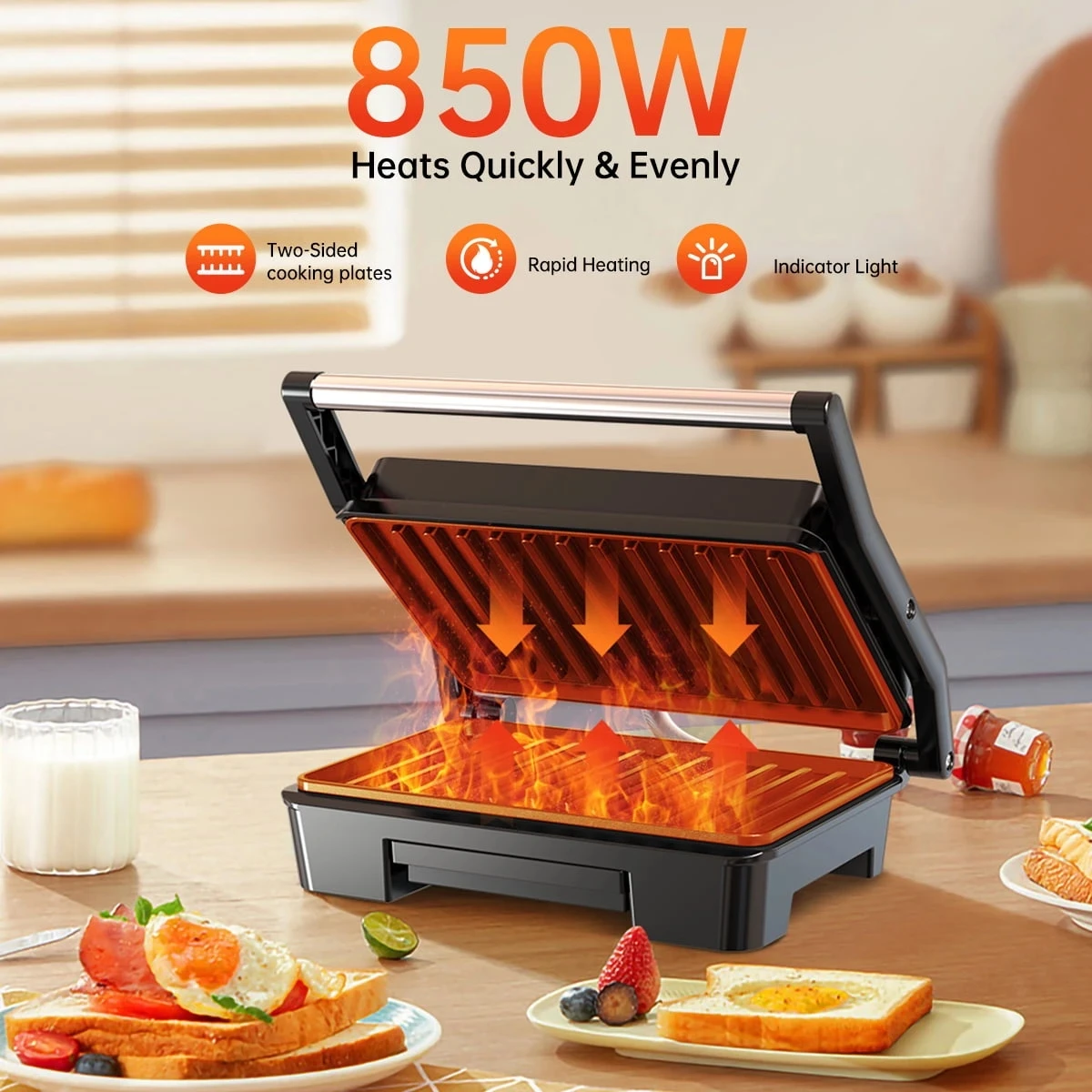 Press Sandwich Maker, 2 Slice Stainless Steel Panini Press Grill, Non-Stick Sandwich Maker with Removable Drip Tray