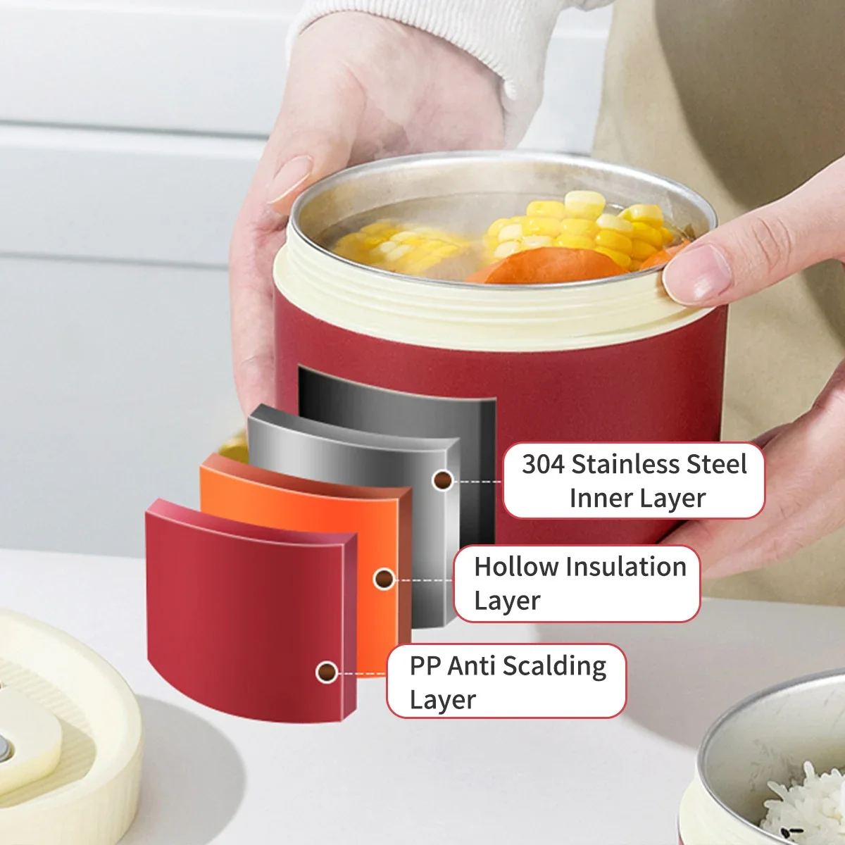 WORTHBUY 304 Stainless Steel Insulated Lunch Box WithThermal Bag&Cutlery Portable Salad Fruit Food Container Microwave Bento Box