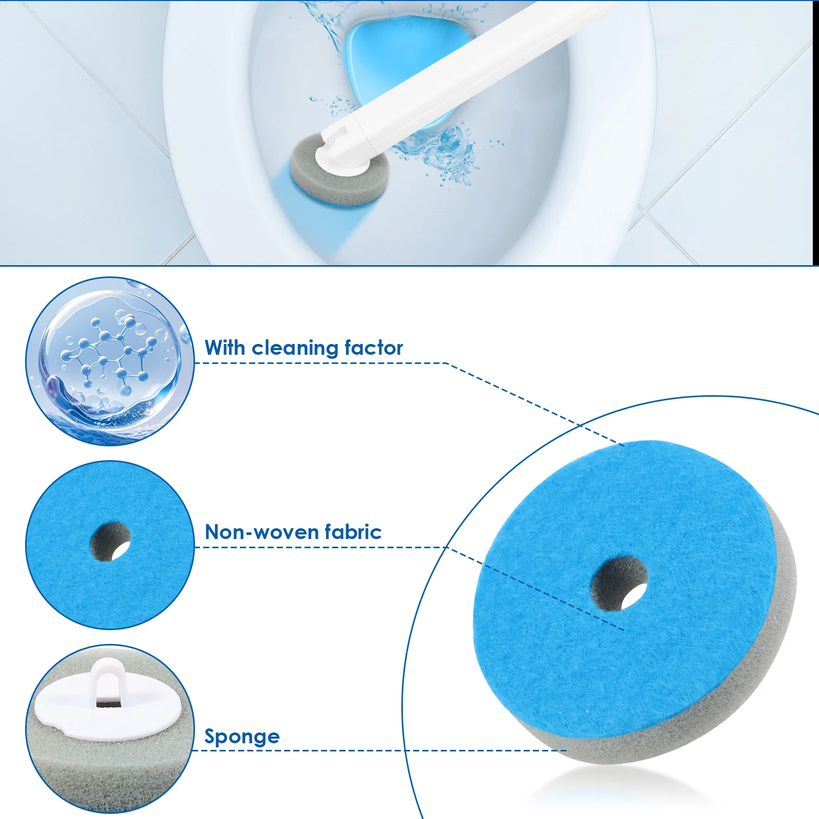 Disposable Toilet Brush Replacement Heads with Long Handle for Deep Cleaning