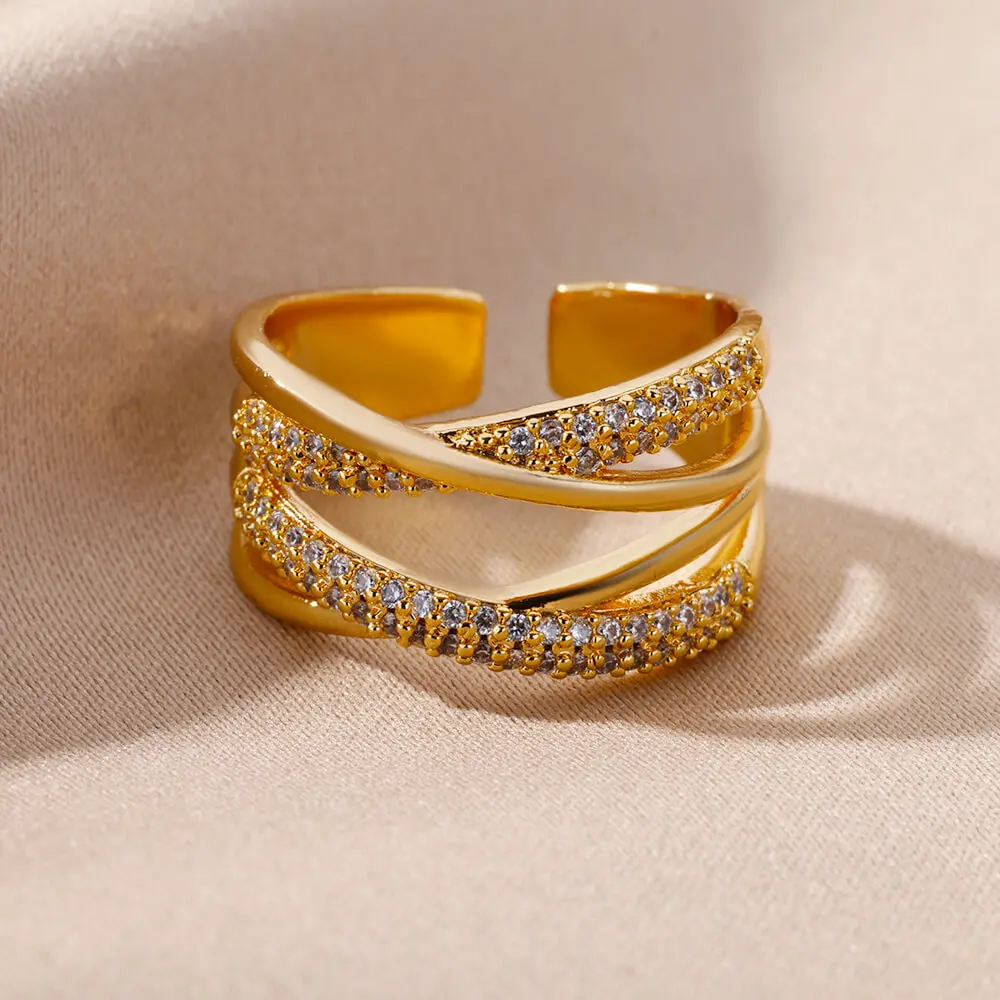 Zircon Double Cross Ring Adjustable Stainless Steel