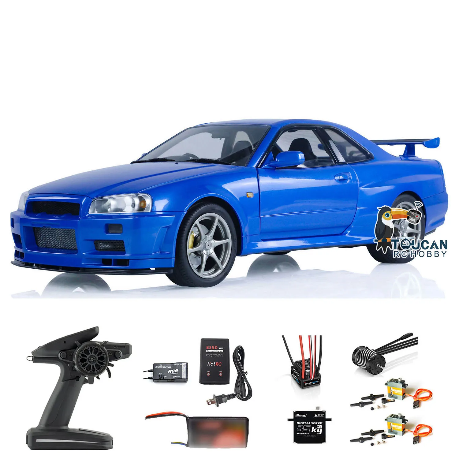 

Upgraded Capo R34 RC Racing Car 1/8 Metal 4WD High-speed Drift Car Brushless Motor Light System Smoking Unit Toy Gift THZH1696