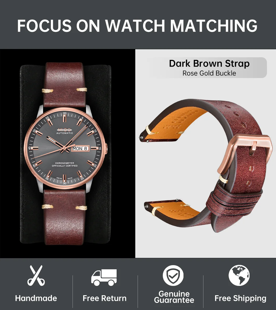 Italian Pueblo Leather Luxury Quick Release Watch Strap - Premium Watch Band Bracelet in 20mm & 22mm Sizes