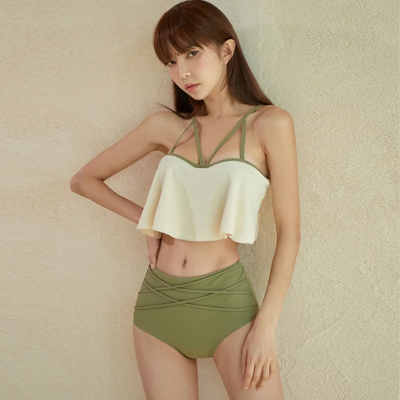 

Wisuwore Two-Piece Swimwear Women Feel Small Fresh 2023 New Japanese And Korean Small-Breast Vacation Swimwear