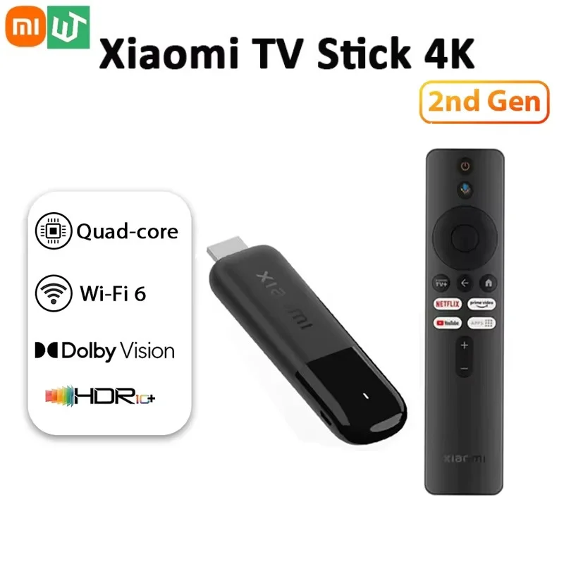 2025 Глобальна версія Xiaomi Mi TV Stick 4K 2nd Gen 2GB RAM 8GB ROM Wifi6 Bluetooth 5.2 Google Assistant Netflix Smart TV Player