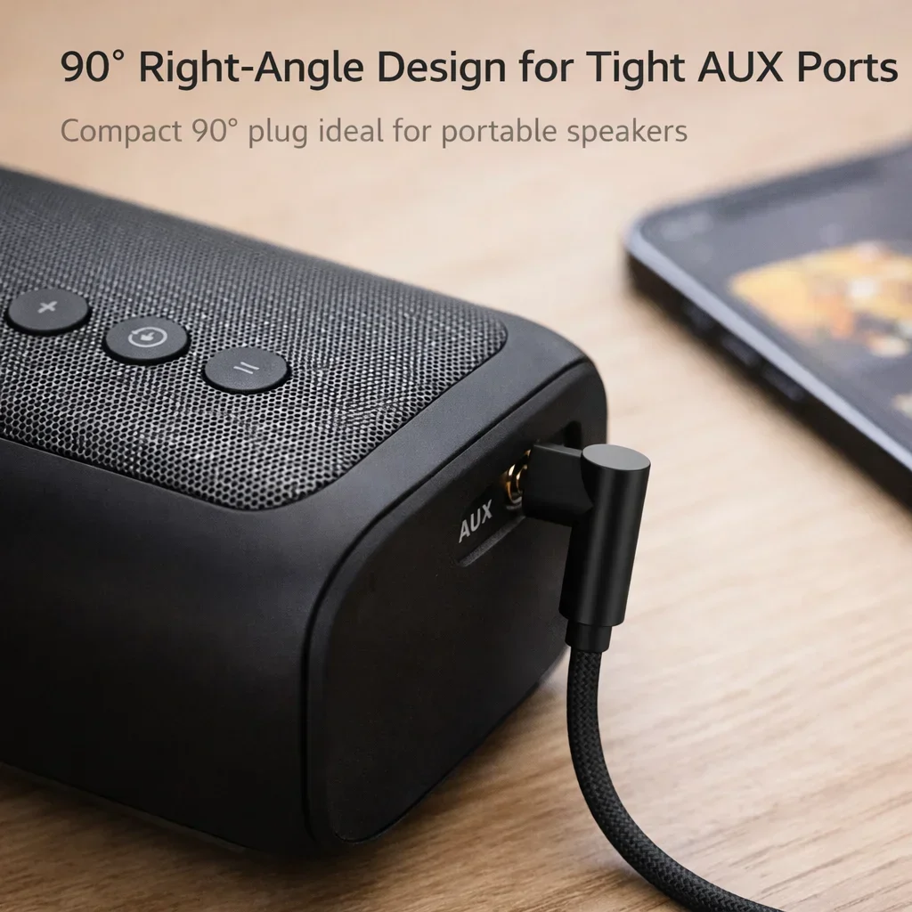 Durable 3.5mm AUX Audio Cable with Right-Angle Design and Braided Nylon Finish