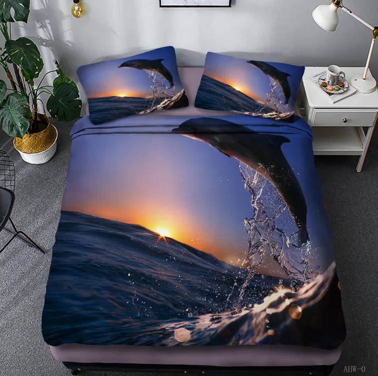 Kids Duvet Cover Twin Dolphin Bedding Set Ocean Animal Comforter Cover Mediterranean Style Quilt Cover Dolphin Bedding Decor 