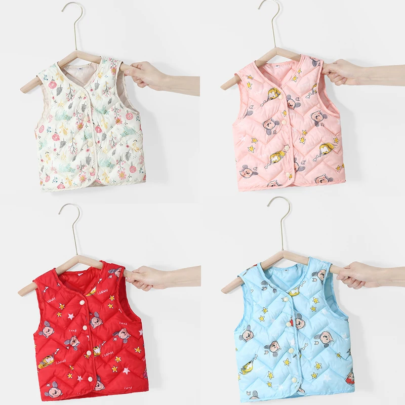 Kids Waistcoat New Girls Thin Down Vests Cartoon Print Sleeveless
