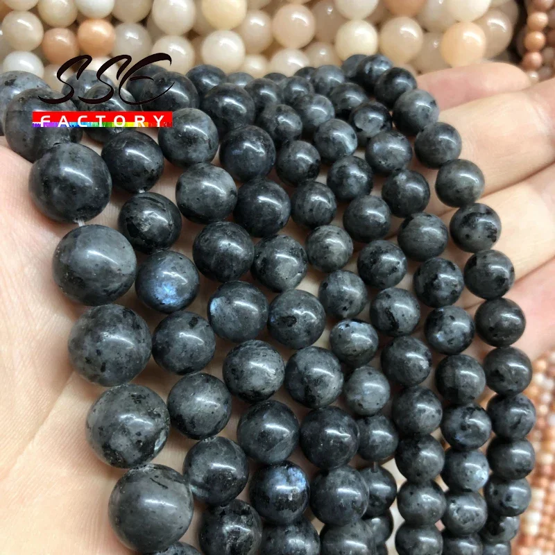 Labradorite Beads Natural Black Labradorite Stone Beads Round Larvikite Beads For Jewelry Making DIY Bracelet 4 6 8 10 12MM 15" Strand