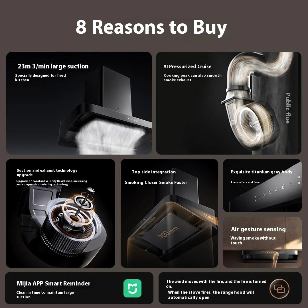 Mijia Smart European Range Hood S2 500Pa 23m/min Strong Suction Range Hood Connected to Mi Home App 4