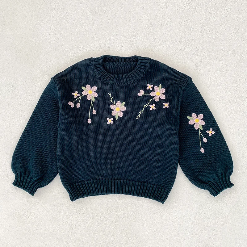 Girls Embroidery Sweaters O Neck Knitwear