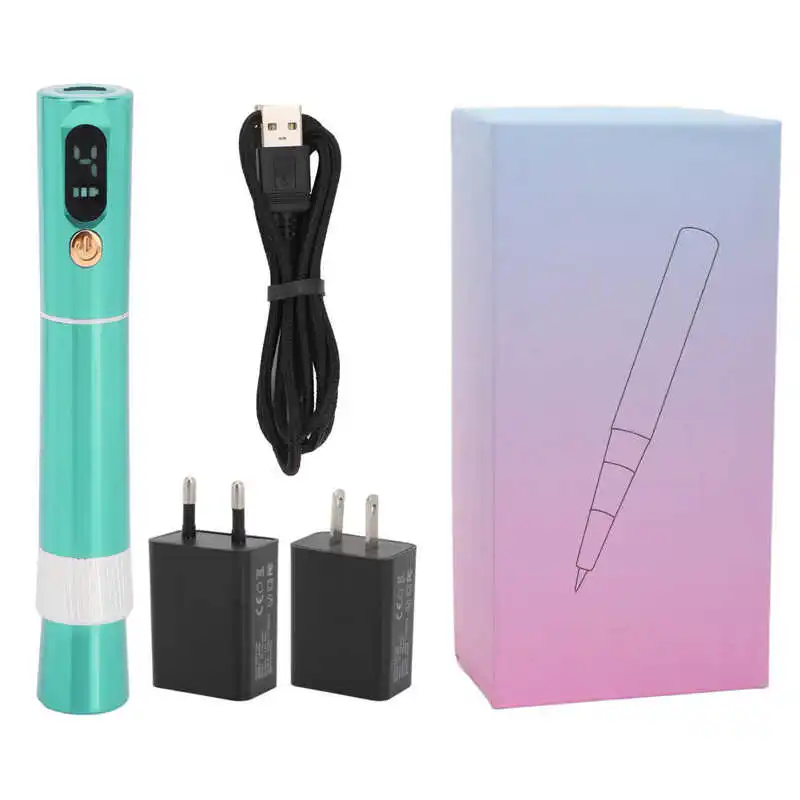 

Microblading Tattoo Pen Wireless Charging 5 Speed Gears LCD Display Green PMU Tattoo Machine 600mAh 100‑240V