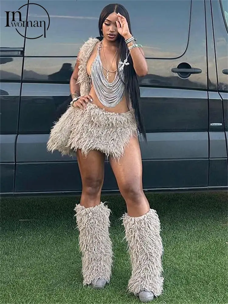 

Inwoman Apricot Tassels Bodycon Mini Skirt Club Party Outfits For Women 2023 Autumn Fashion Green High Waist Slit Short Skirt