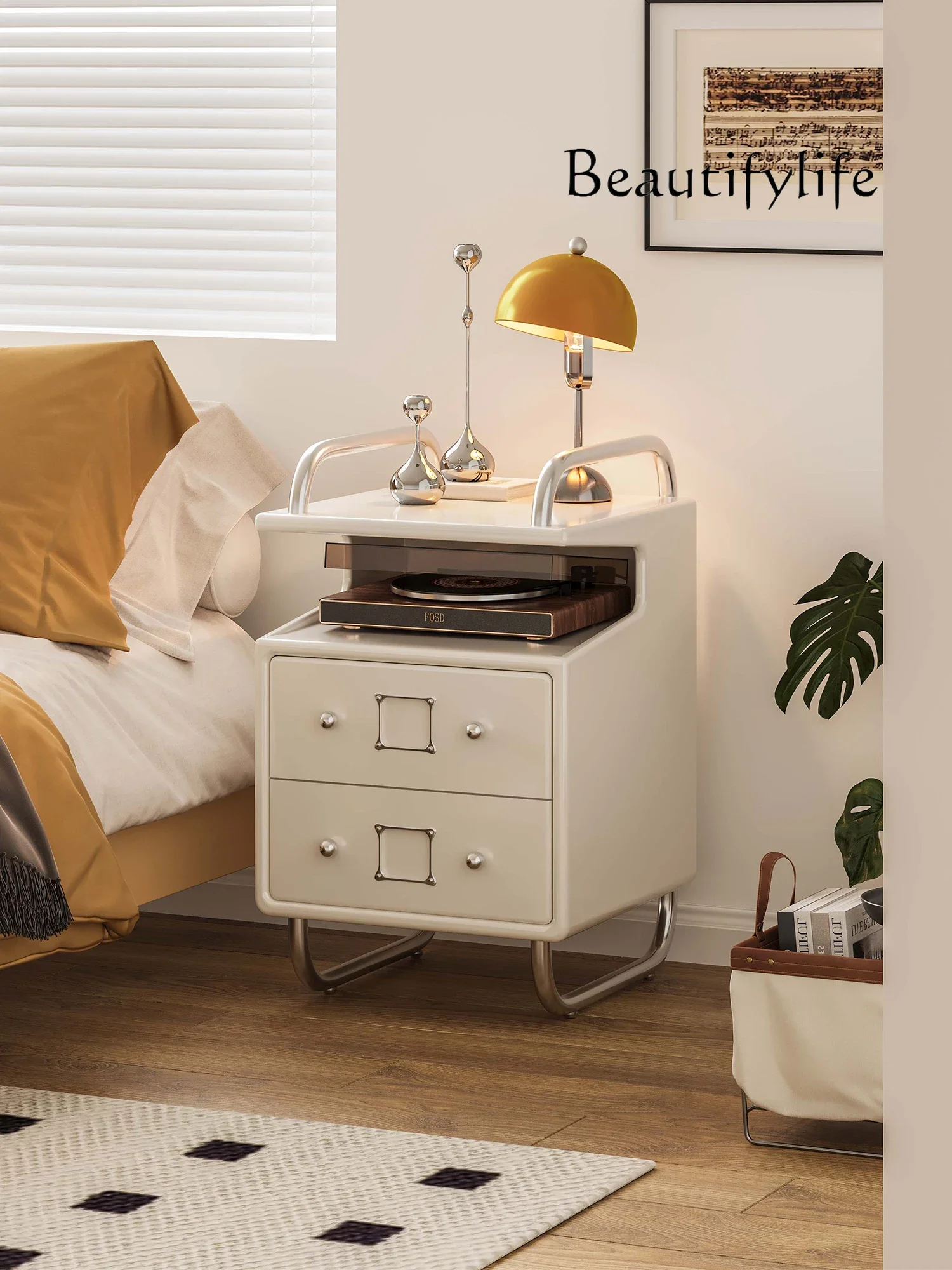 

Designer Model Duckbill Bedside Record Projector Storage Cabinet Stainless Steel Retro Sofa Side Cabinet
