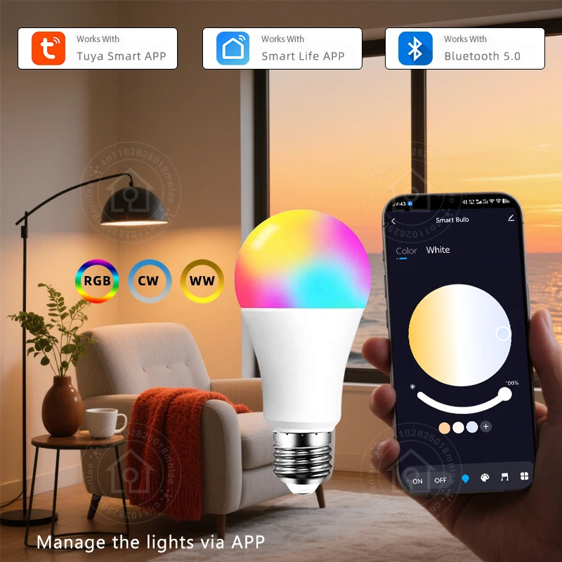 Smart LED Light Bulbs E27 Tuya Bluetooth 18W 15W 9W 220V RGB APP Control Timer Dimmable Music Sync