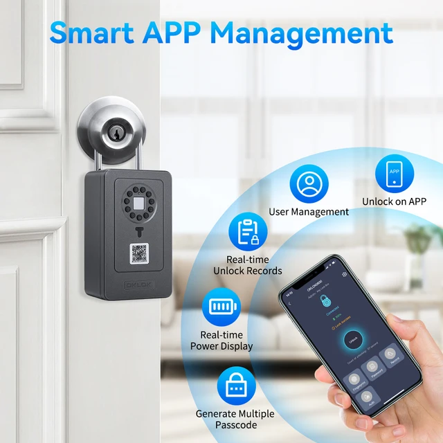 Smart Key Safe Box Fingerprint Storage Lock Key 6 Digital Password Code Waterproof Security Lockbox Works with OKLOK 6