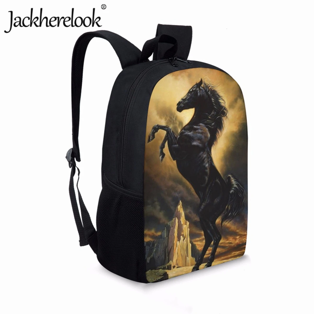 Jackherelook Fashion Horse 3D Pattern Printing School Bag Teenagers Student Child Book Bag Casual Large Capacity Travel Backpack