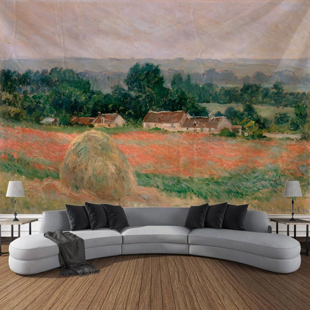 Vintage tapestry art poster lotus wall hanging Van Gogh oil painting aesthetic tapestry living room and bedroom decoration