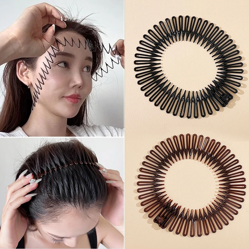 

2pcs Fashion Stretchable Hairband For Women Plastic Flexible Circle Headband Wavy Hair Hoop Face Wash Fixed Hair Accessories