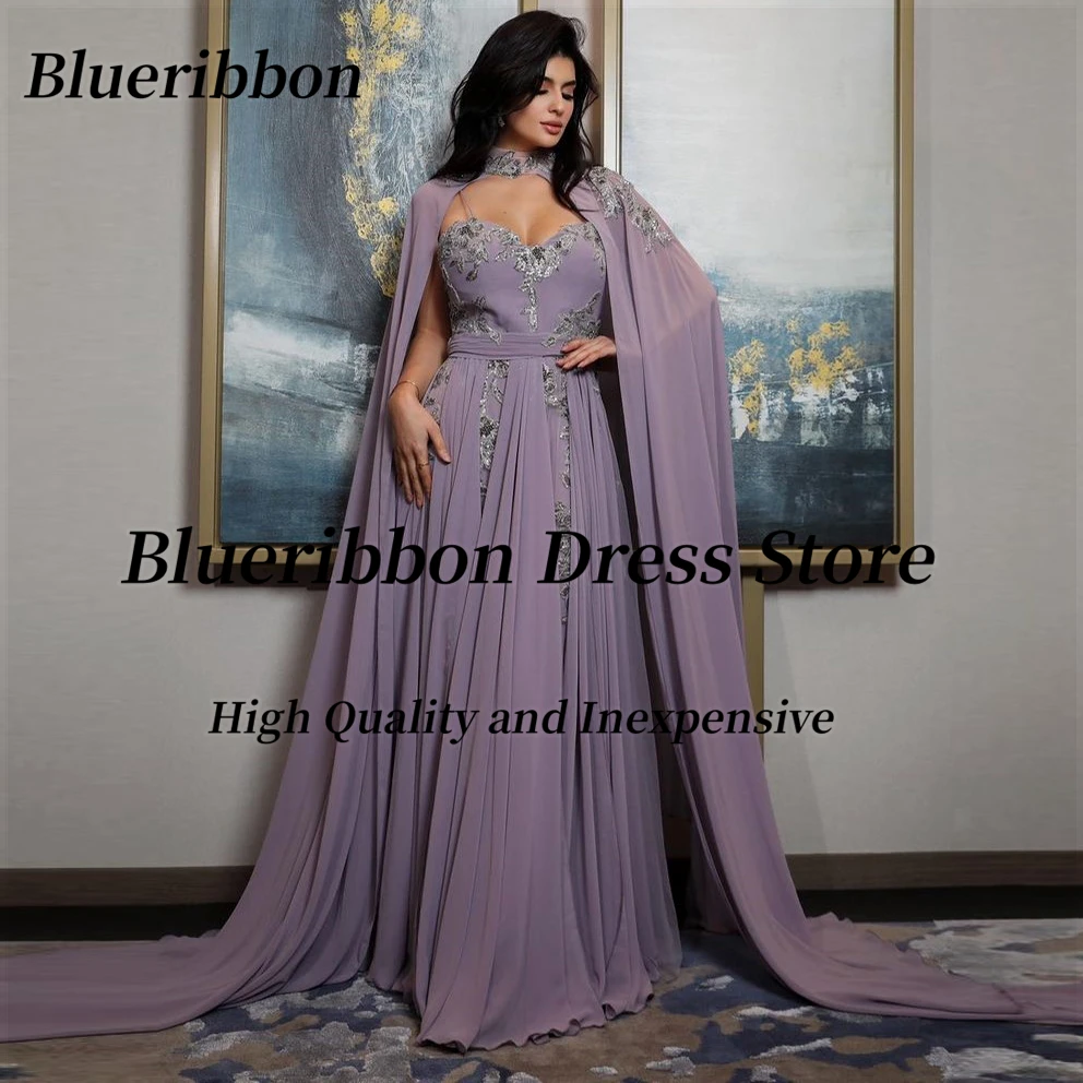 

Blueribbon Sweetheart Evening Dresses with Applique Ruched A Line Wedding Party Dress for Ladies Wraps Long Prom Gowns