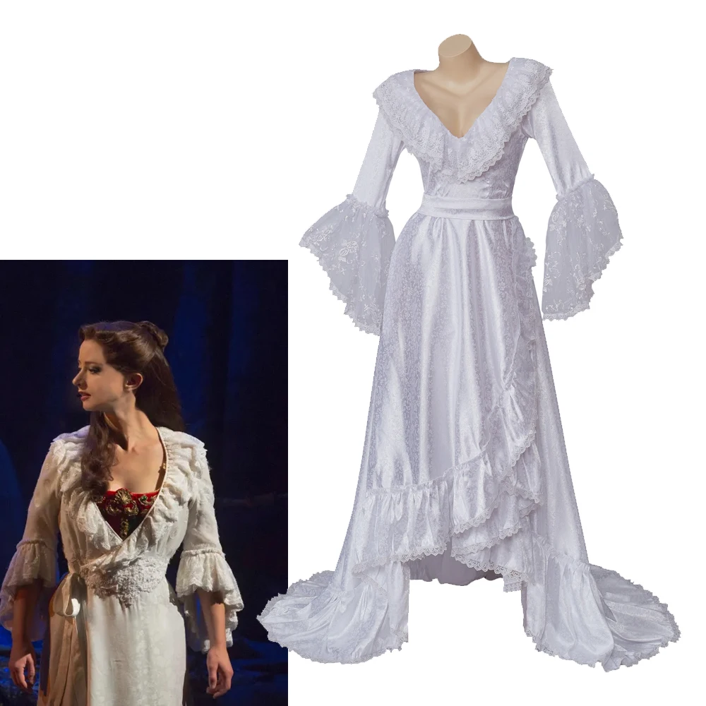 

Musical The Phantom of the Opera Cosplay Kristen Costume Women's White Gown Fancy Dress Broadway Opera Stage Dress