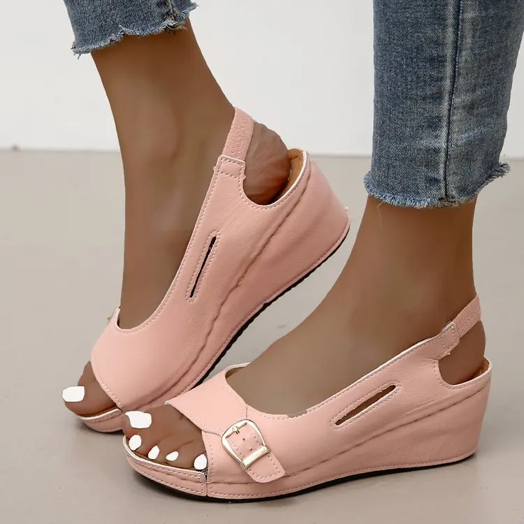 Summer Sandals Women Fish Mouth Fashion Comfort Roman Shoes Buckle Peep Toe Casual Beach Wedge Platform Female Sandals