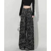 Female Comfortable Baggy Wide Leg Jeans Girls Retro High Waist Cargo Pants Women Fashion Camouflage Denim Trousers