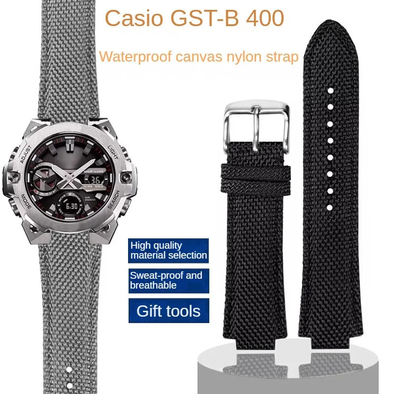 

Waterproof Canvas Watchband With Substitute Steel Heart Series GST-B400 Male Interface Modified Nylon Watch Strap With 14mm.