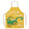 Cute cartoon excavator car burger pattern linen apron halter neck sleeveless apron kitchen cooking cooking bib 3