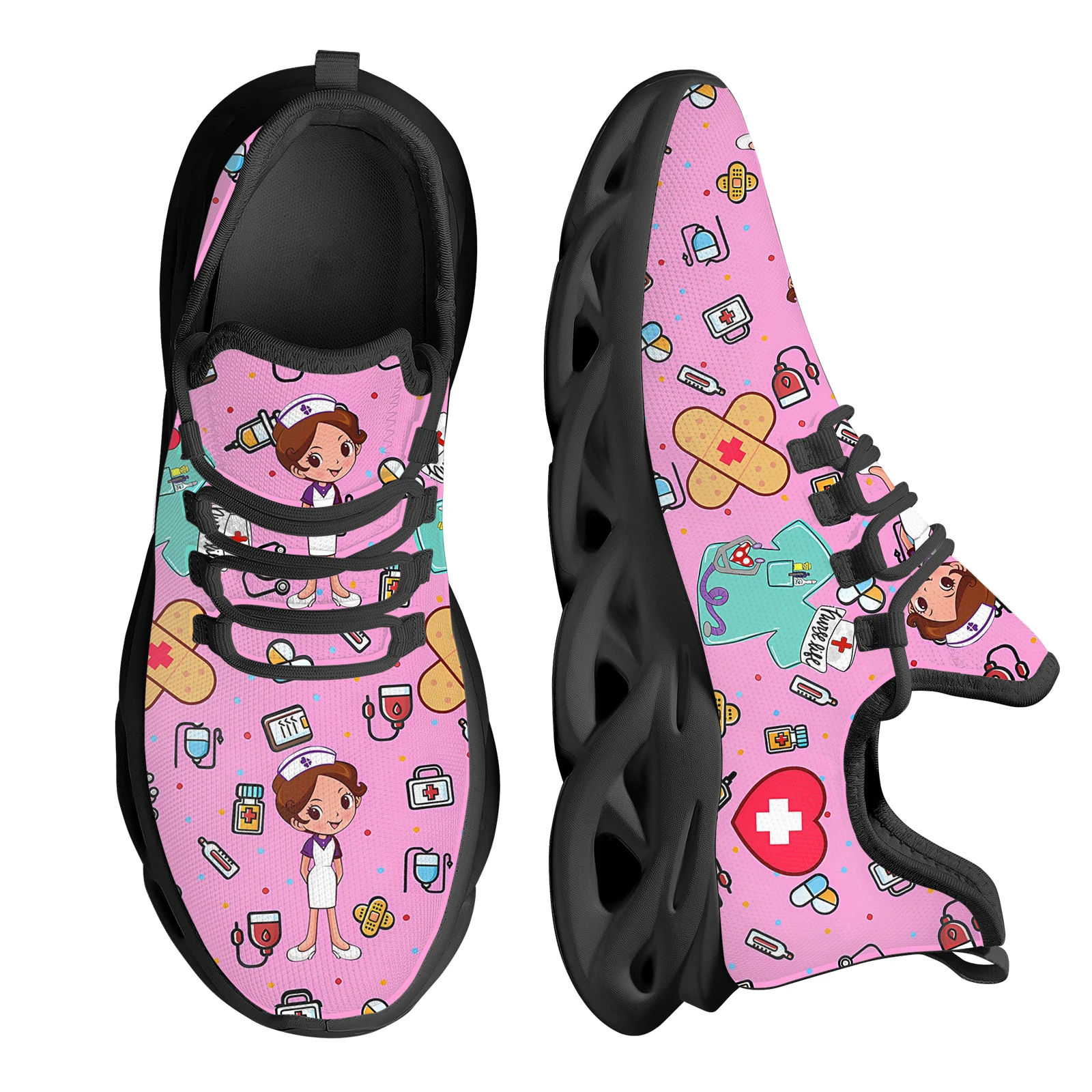 INSTANTARTS Wear-Resistance Mesh Swing Sneaker Nurse Girls Pattern Medical Print Platform Shoes for Women Comfort Nurse Tennis