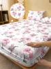 1 Simple modern Plant Flower printed matte Fitted Sheet, bedroom printed bed cover, bedding (excluding pillowcases) 1