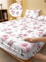 1 Simple modern Plant Flower printed matte Fitted Sheet, bedroom printed bed cover, bedding (excluding pillowcases)