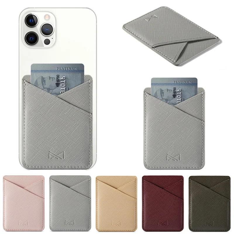 Leather Card Holder Sticker 3M Adhesives Credit ID Card Mobile Phone Back Pocket Wallet Case Sticker Phone Stand Suporte Celular kawaii phone cases samsung