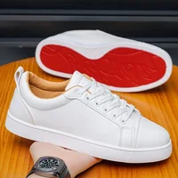 Men's Red Sole Casual Shoes Simple Social Youth Slip-On Fashionable Leather Sneakers Breathable Commuter Business Footwear