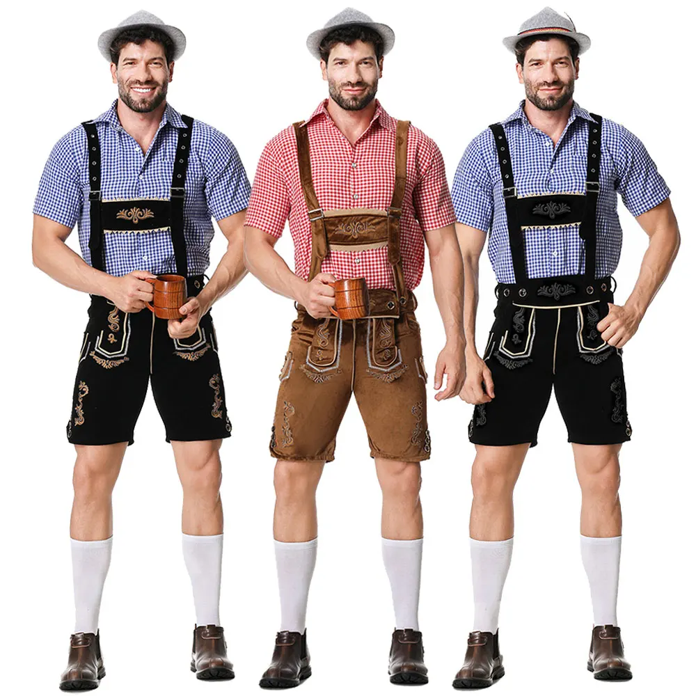 Tkukkwr Lederhosen Heren Duitse Beierse Lederhosen Bruin Oktoberfest Traditionele Outfit, Oktoberfest Kostuum Mannen Set Halloween Dress Up Party en Bier Festival Oktoberfest Outfit Heren, A1-BW1, L