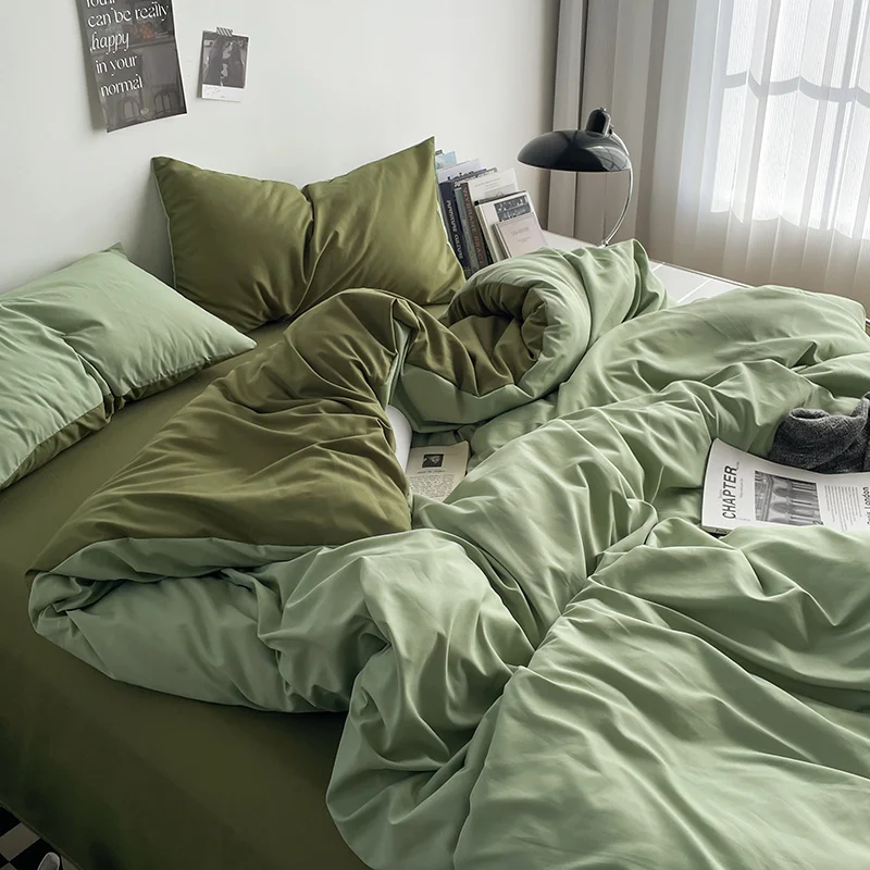 Solstice Home Textile King Twin Bedding Sets Kid Teen Bedlinen Solid Light Green Duvet Cover Bedroom Flat Bed Sheet Pillowcases 3