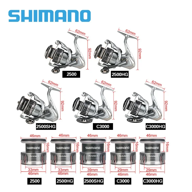 SHIMANO 2021 NASCI FC Spinning Fishing Reels 500-5000 5+1BB Gear Ratio  5.0:1/6.2:1 Max Drag 4/9kg Saltwater Reel Fishing Wheel