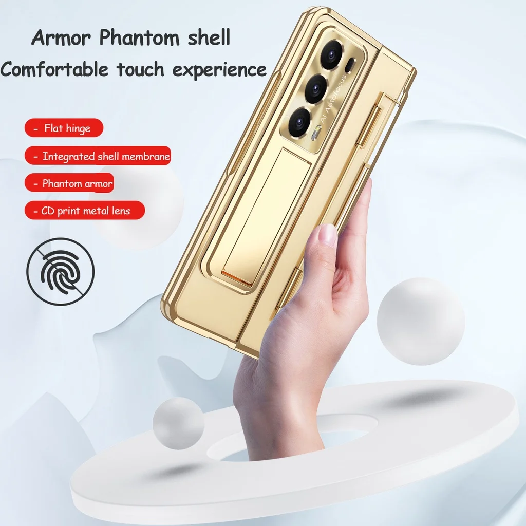 Leveling Hinge Case For Honor Magic V2 Plateing Hard Cover with Kickstand Camera Protection with Front Glass Wireless Charge