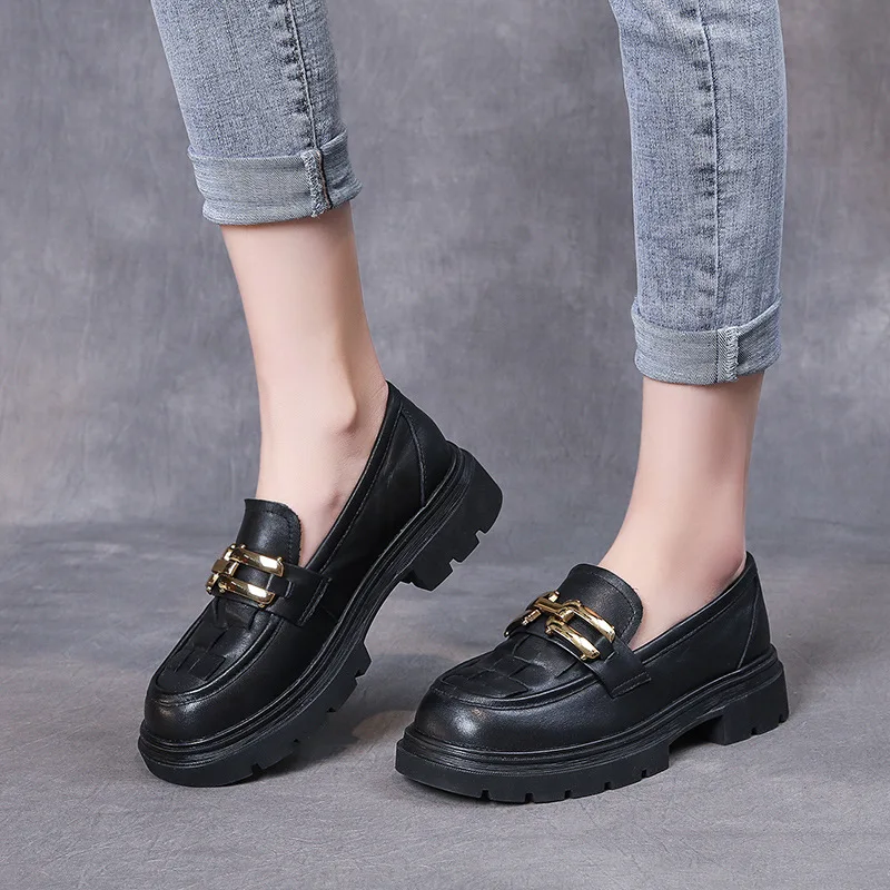 

YourSeason Ladies Pumps Shoes Genuine Leather Vintage Round Toe 2022 Spring Autumn Handmade Weave Concise Leisure Platform Pumps