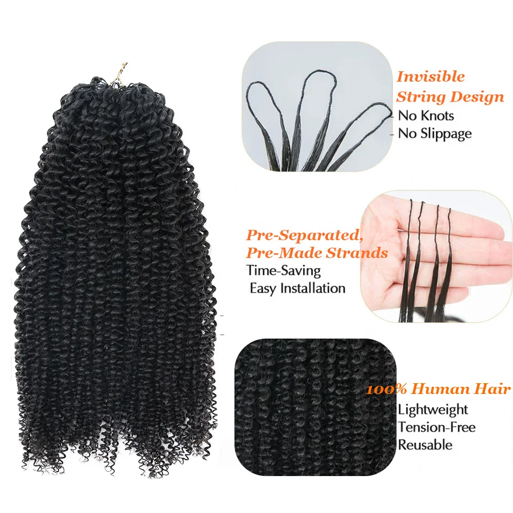Huamn Crochet Hair for Women Afro Kinky Curly Knotless Pre-separated Feather Crochet Hair Extensions Natural Black 2