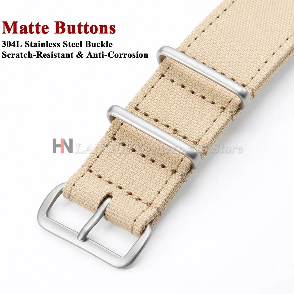 Ribbed Nylon Braid Fabric Watch Strap - Military Style Men's Band, 20mm & 22mm Sizes